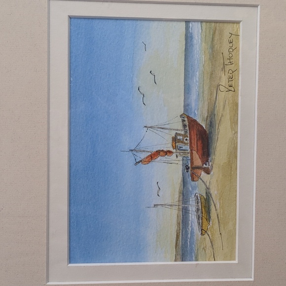 Original PETER THORLEY UK Watercolor Painting "Awaiting the Tide" Cornwall - Picture 5 of 7